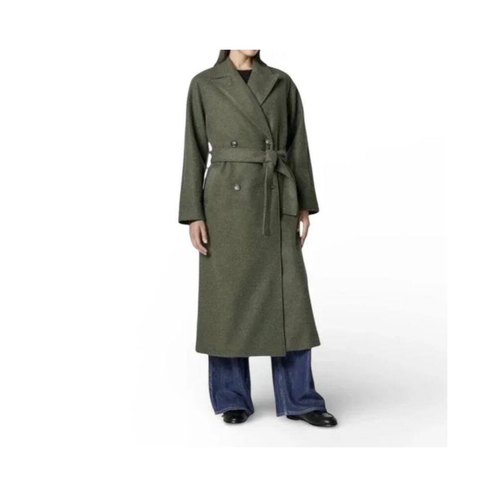 NWT The Drop Olive Heather Double Breasted Belted Overcoat Size M
